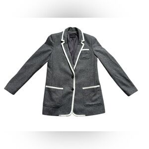 Banana Republic Tweed Blazer Womens 10 Gray Contrast Trim Equestrian Style